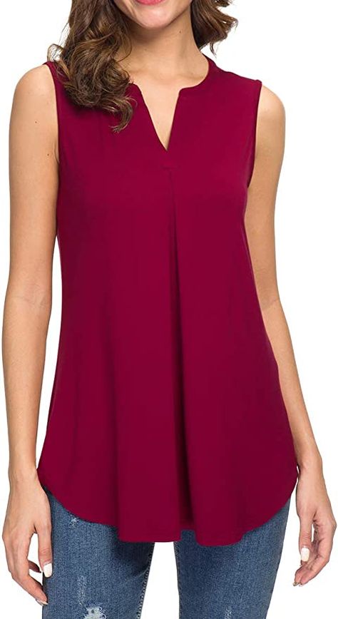 95% Rayon, 5% Spandex Imported Pull On closure Machine Wash Size:S(US 4-6),M(US 8-10),L(US 12-14),XL(US 16-18),2XL(US 18-20). Stylish Design:Henley V Neck,Sleeveless,Pleated front,Solid color,Casual style. Tunic Tops With Jeans Casual, Bra Tops Outfit, Bra Tops Street Style, Tunic Tops With Jeans, Metallic Clothes, Women Spring Fashion, Business Casual Women, Women Winter Fashion, Chiffon Cardigan