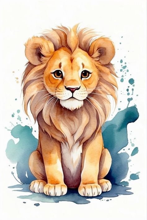 Cartoon Lion Drawing, Baby Lion Drawing, Lion Drawing For Kids, Lion Watercolor Painting, Lion Drawing Simple, Lion Cartoon, Lion Clipart, Lion Sketch, Animal Art Projects