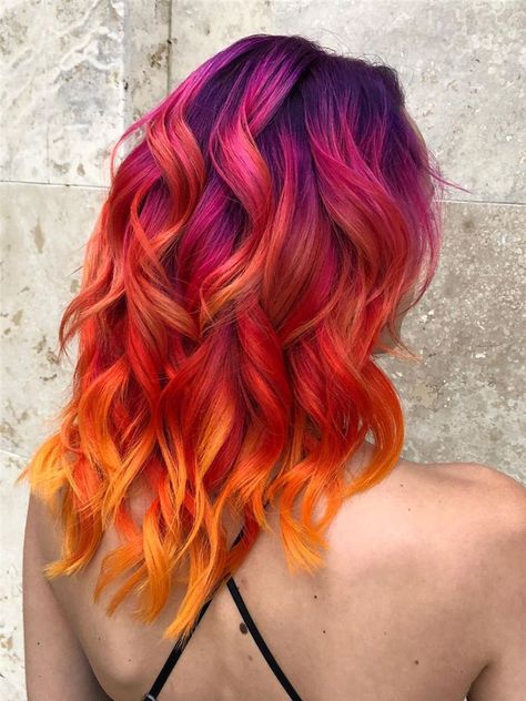 Cool colorful hair color ideas such as, blue-black or enthusiastic fiery red or calm green, charming yellow, mature gray? you can browse our website from time to time. #colorfulhair #haircolor #hairstyle Sunset Hair Color, Flame Hair, Haircolor Ideas, Sunset Hair, Pulp Riot Hair Color, Vivid Hair Color, Pulp Riot Hair, Sunset Red, Multicolored Hair