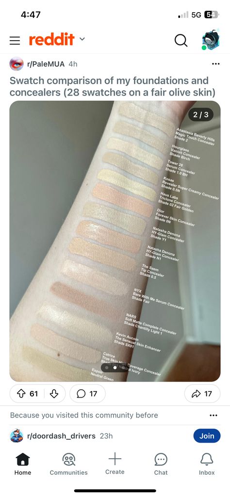 Fair Olive Skin, Concealer Swatches, Concealer Shades, Dior Forever, Olive Skin, Creamy Concealer, Natasha Denona, Makeup Ideas, Concealer