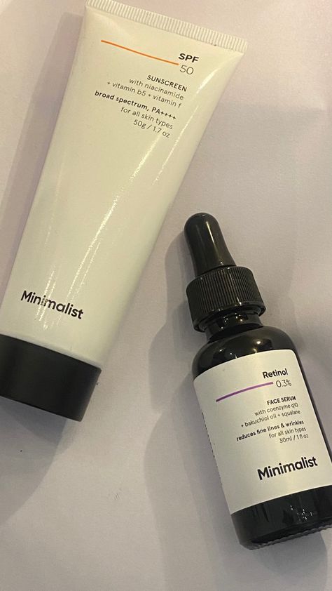 Retinol @PM Sunscreen @AM Minimalist Sunscreen, Vitamin F, Coenzyme Q10, Perfect Skin Care Routine, Perfect Skin, Skin Care Products, Face Serum, Family Quotes, Spf 50