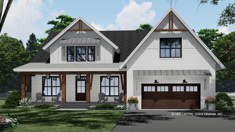 Modern 4-Bedroom 2-Story Farmhouse with 2-Story Great Room and Main-Floor Master Suite (Floor Plan) New England Modern House, Small House Design With Garage, 2 Story House With Basement Floor Plans, Suite Floor Plan, Master Suite Floor Plan, Housing Plans, Waterfront House, Siding Options, Houses Plans