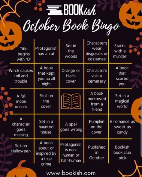 Bookish Bingo, Book Bingo, October Reading, Reading Bingo, October Books, Reading List Challenge, October Halloween, Book Challenge, Halloween Books