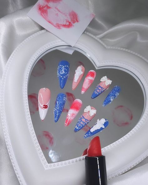 💋You’ll just have to taste me when he’s kissin’ you💋 Obsessed with this album lately!💙 What's your fav song on Short N' Sweet? 👼🏻 @sabrinacarpenter #nailart #y2knails  #unghii  #nails #pressonnails #pressons  #smallbusiness #custompressonnails  #nails  #nailsbusiness  #aestheticnails #nailsofinstagram  #gelnails #explore #explorepage #nailsdesign  #instanails #nailartist #nailpolish #nailinspo #gelpolish #fyp #sabrinacarpenter #shortnsweet #sabrinacarpenternails #taste   #네일 #네일아트 #네일디자인... Short N Sweet Nails, Me When He, Sweet Nails, Fav Song, Y2k Nails, Me When, Nail Artist, Gel Polish, Press On Nails