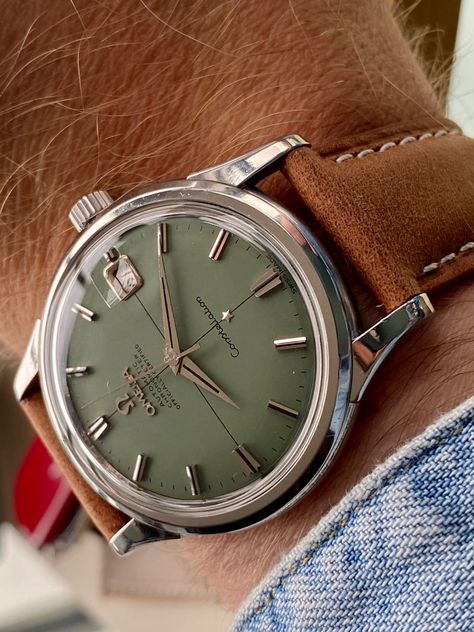 Omega Automatic Constellation Olive Green Dia Vintage Omega Watches Men, Men’s Watch, Classic Watches For Men, Vintage Omega Watches, Vintage Watches For Sale, Omega Watch Vintage, Omega Automatic, Stylish Watches Men, Fancy Watches