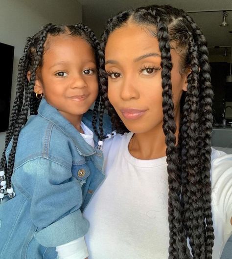 Matching mommy & daughter braids 💕 hair: @narahairbraiding @africanside Daughter Hairstyles, Goddess Braids Hairstyles, Toddler Hairstyles Girl, Kids' Braids, Girls Braids, Hair Design, Kids Braided Hairstyles, Goddess Braids