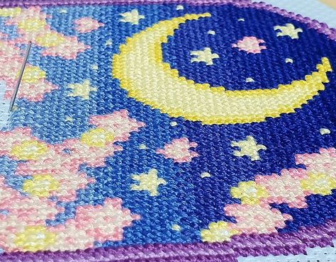 Last Night Sky Cross Stitch WIP before it's completed. 💛💙 #crossstitch #crossstitchpattern #craft #kreuzstich #sticken #moon #cute #kawaii #japan #cherryblossom #photo #photooftheday Sky Cross Stitch, Moon Cute, Cute Kawaii, Night Sky, Night Skies, Last Night, Cherry Blossom, Embroidery Patterns, Cross Stitch Patterns