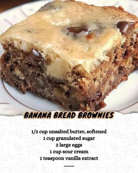 Recipes Banana Bread, Pecan Pie Bar, Brownies Ingredients, Banana Bread Brownies, Recipes Banana, Banana Brownies, Banana Dessert Recipes, Creamy Potato Soup, Brownie Ingredients