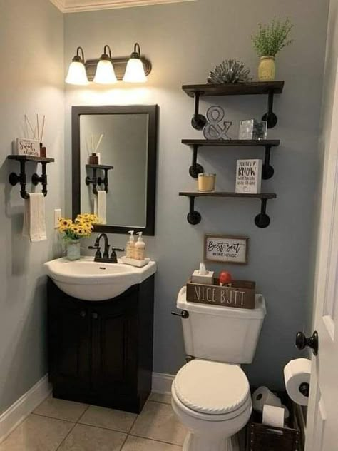 Half Bathroom Decor, Toilet Room Decor, Bathroom Farmhouse Style, Restroom Decor, Future Apartment Decor, Bathroom Decor Apartment, Bathroom Design Decor, Bathroom Remodel Designs, Downstairs Bathroom