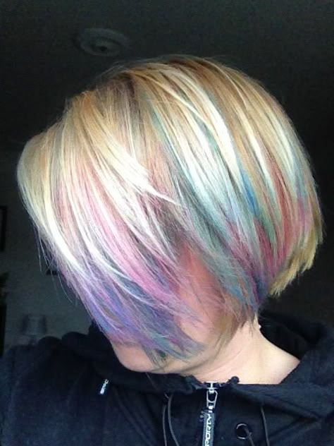 Color Rainbow Highlights Short Hair, Peek A Boo Highlights, Zebra Hair, Cool Hair Colors, Hair Cuts And Color, Hair Colors And Styles, Funky Hair, Rainbow Hair Color, Hair Color Crazy