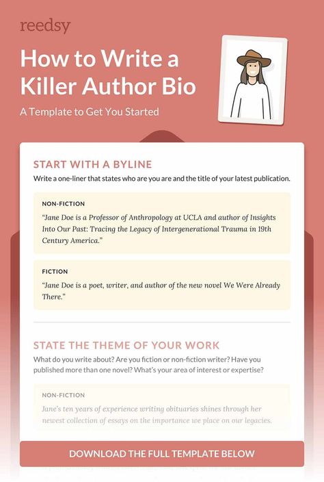 How to Write a Killer Author Bio • The Reedsy Blog Author Biography Template, About The Author Template, Writing Nonfiction, Biography Template, Writing A Bio, Bio Template, Writing A Biography, Inspirational Writing, Author Marketing