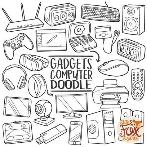 GADGETS, Doodle Vector Icons. Computer Technology Tools Traditional Doodle Icons Clipart. Set Hand Drawn Line Art Design Artwork Clip Art. - Etsy Sticker #sticker Stickers #stickers freesticker #freesticker freestickers #freestickers free download sticker #freedownloadsticker 9.308 R6 Wallpaper, Doodle Icons, Computer Drawing, Doodle Icon, Technology Tools, Visual Thinking, Line Art Design, Computer Technology, Craft Paper