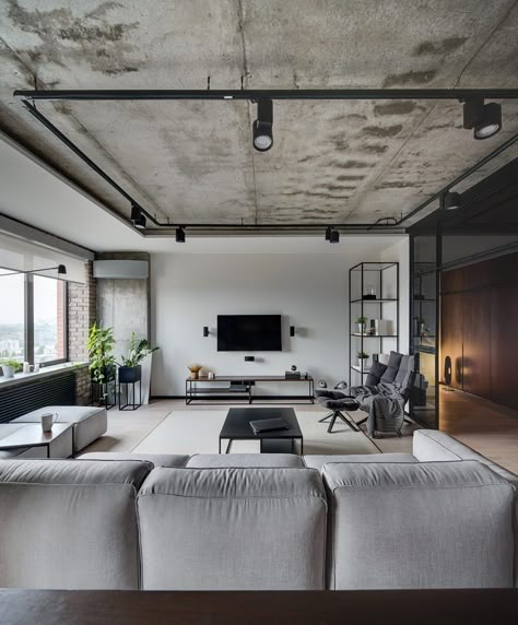 Industrial Living Room Design, Industrial Livingroom, Loft Interiors, Industrial Living, Industrial Interior Design, 아파트 인테리어, Loft Design, Loft Style, Formal Living Rooms