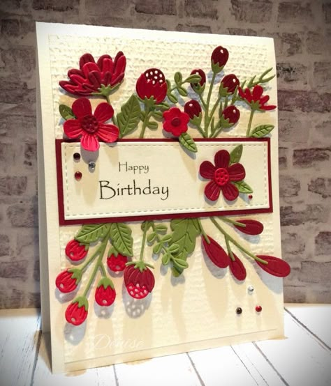 WT984 Happy Birthday Flower Card Ideas Handmade, Handmade Flower Cards, Spellbinders Birthday Cards, Floral Cards Handmade, Spellbinders Be Bold Blooms, Spellbinders Blooms, Be Bold Blooms, Card Making Flowers, Strawberry Flowers