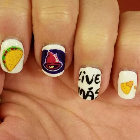 Taco Bell Nails, Taco Nails, Food Nail Art, Mediterranean Recipes Healthy, Different Types Of Nails, Painted Water, Water Marbling, Nail Art Pictures, Bell Design