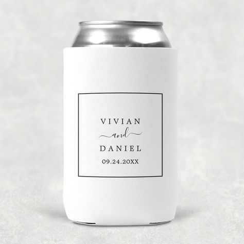 Engagement Party Coozie, Simple Rehearsal Dinner, Dinner Romantic, Flower Wedding Band, Elegant Engagement Party, Wedding Reception Favors, Engagement Party Favors, Black And White Typography, Boat Wedding