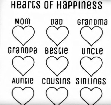 Hearts of happiness Hearts Of Happiness Tiktok, Hearts Of Happiness, Heart Of Happiness, Jar Of Happiness Template, Fill The Jars Template, Happy Jar, Character Sheet Template, Minimalist Drawing, Grandma And Grandpa