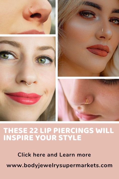 Different Lip Piercings and Popular Types of lip piercings Side Labret Piercing, Middle Lip Piercing, Different Lip Piercings, Lip Piercing Labret, Piercing Types, Piercings Septum, Lip Piercing Ring, Lip Piercings, Piercing Labret