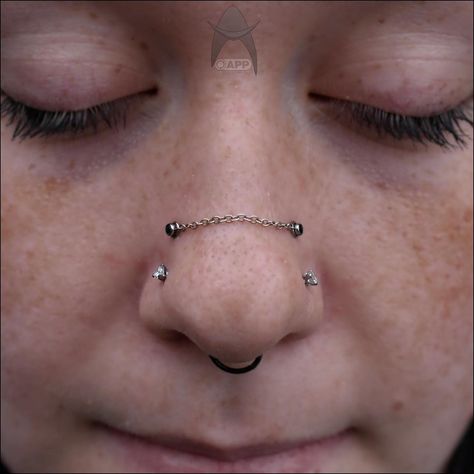 High Nostrils With Chain, Face Piercings, White Gold Chain, Piercing Ideas, White Gold Chains, Small Canvas Art, Jewelry For Her, May 31, Conch