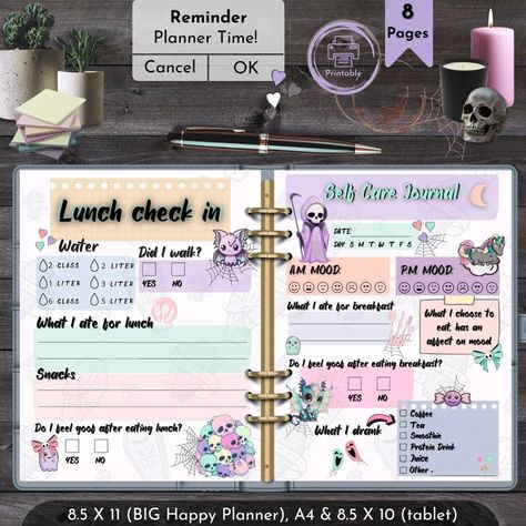 Goth Daily Self Care Tracker Creepy Cute Pastel Goth Planner - Etsy Horror Journal, Goth Planner, Self Care Tracker, Cute Daily Planner, Daily Self Care, Undated Daily Planner, Food Tracker, Mood Food, Daily Planner Pages