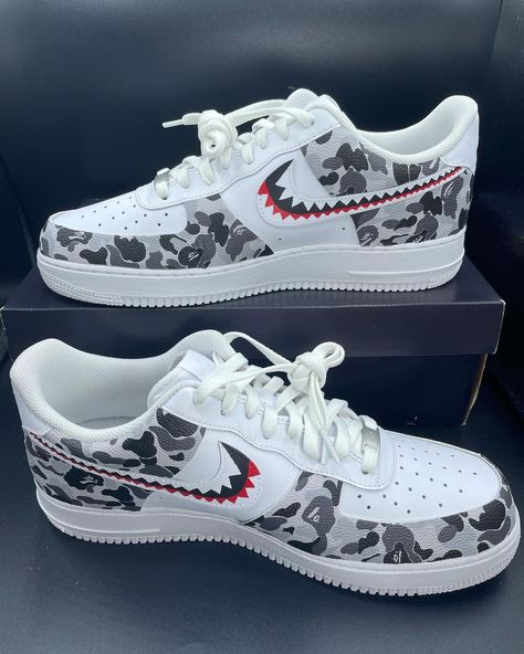 Black Bape Air Force 1 Custom Check more at https://danielcustoms.com/product/black-bape-air-force-1-custom-2/ Bape Air Force 1, Shoes Air Force, Air Force 1 Outfit, Af1 Custom, Huaraches Shoes, Af1 Shoes, Custom Af1, Custom Painted Shoes, Custom Shoes Diy