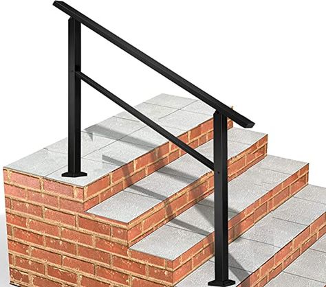 Metty Metal Handrails for Outdoor Steps 4Ft Stair Handrail, Outdoor Stair Railing Fits 1 to 4 Steps, Wrought Iron Handrail for Concrete Steps, Porch Steps - - Amazon.com Handrail Outdoor, Indoor Stair Railing, Exterior Stair Railing, Porch Handrails, Stair Railing Kits, Outdoor Handrail, Outdoor Stair Railing, Wrought Iron Stair Railing, Wrought Iron Handrail