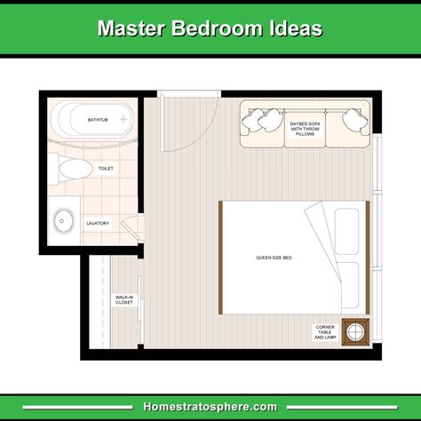 Queen Size Bed Facing the Walk-In Closet and En-Suite Bathroom with Daybed Sofa to the Right Side Bedroom Layout Design, 2 Bedroom Floor Plans, Bathroom Floor Plans, Bedroom Wall Designs, Bedroom Floor Plans, Bedroom Flooring, Simple Bedroom, Bedroom Layouts, Home Design Plans