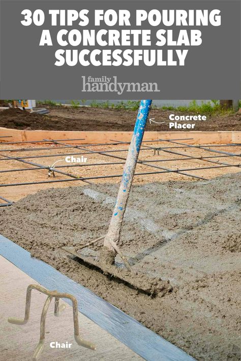 Lay Concrete Diy, Concrete Footings Foundation, How To Lay Cement, Laying Concrete Patio Diy, Pouring Concrete Patio, Diy Concrete Driveway, Diy Concrete Slab, Concrete Slab Patio, Pouring Concrete Slab