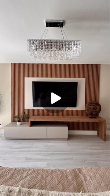 Timber Tv Feature Wall, Tv Slat Wall Design, Tv Background Wall Design, Oak Cladding, Tv Feature Wall, Instagram Minimalist, Tv Walls, Cladding Design, Wood Slat Wall