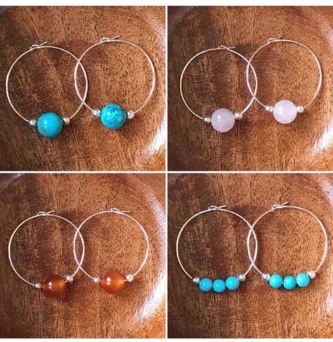 Quartz Hoop Earrings, Chakra Healing Stones, Gemstone Hoop Earrings, Turquoise Hoop Earrings, Turquoise Hoops, Diy Jewelry Inspiration, Boho Style Earrings, Boho Crystal, Earrings Gemstone