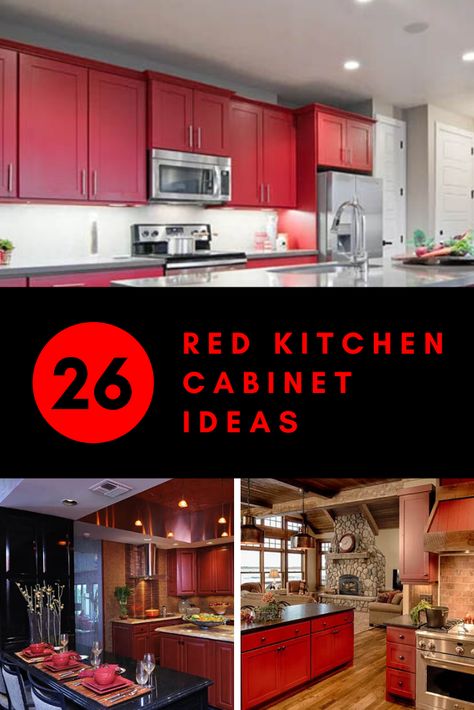 Red Cabinets Kitchen Farmhouse Style, Red Kitchen Cabinets Farmhouse, Kitchen Red Cabinet, Kitchens With Red Cabinets, Red Kitchens Modern, Red And White Farmhouse Kitchen, Red Painted Kitchen Cabinets, Small Red Kitchen, Kitchen With Red Cabinets