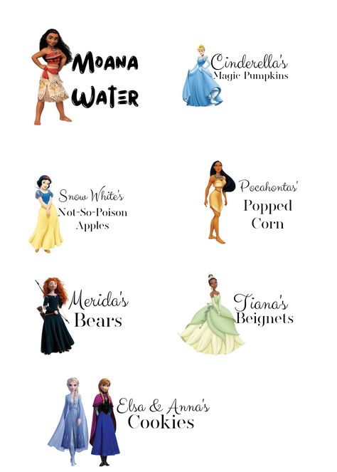 Disney Princess Food Labels, Disney Princess Birthday Party Ideas Diy Dessert Tables, Disney Princess Snack Ideas, Disney Princess Snacks, Princess Snacks Party, Disney Princess Themed Food, Disney Princess Food Ideas, Disney Princess 3rd Birthday Party, Disney Princess Birthday Party Food