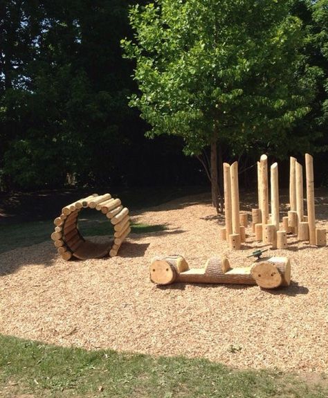 Tree Trunk Playground, Log Balance Beam, Natural Wood Playground, Log Playground Ideas, Logs Playground, Log Seesaw, Outdoor Playground Ideas For Kids, Log Playground, Outdoor Playground Ideas