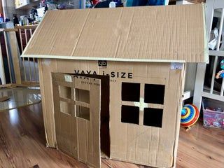 Turn a Cardboard Box Into a Playhouse : 17 Steps (with Pictures) - Instructables Cardboard House Template, Cardboard Box Playhouse Diy, Cardboard Houses For Kids, Cardboard Forts, Playgroup Ideas, Cardboard Box Houses, Large Cardboard Boxes, Cardboard Playhouse, Diy Playhouse