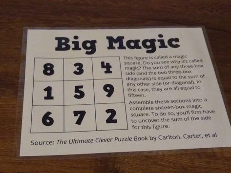 Big Magic - A Printable Magic Square Puzzle | Math = Love Magic Squares Math, Wonder Activities, Big Magic, Magic Puzzles, Magic Squares, Maths Puzzles, Mental Math, Puzzle Books, Student Created