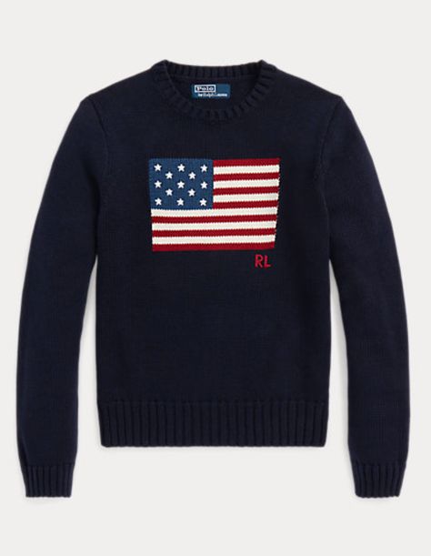 Polo Ralph Lauren Flag Cotton Crewneck Jumper Made in the USA, The Iconic American Flag Jumper from Polo Ralph Lauren embodies Mr Lauren's long-standing love of all-American style. This version is crafted with roving cotton for a textured surface and features an intarsia-knit flag motif with 13 embroidered stars. Purchase Worn by Princess Josephine on:19 December 2022 - Australia Ralph Lauren Love, American Flag Sweater, Ralph Lauren Pullover, Long Sleeve Jumper, Stockholm Style, Ralph Lauren Collection, Birthday Wishlist, Ralph Lauren Sweater, Christmas Wish