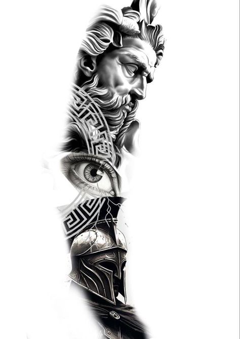 Full sleeve Tattoo Ideas 💥‼️‼️ Full Sleeve Tattoo Ideas, Angel Sleeve Tattoo, Zeus Tattoo, Egyptian Tattoo Sleeve, Hyper Realistic Tattoo, Spartan Tattoo, Sleeve Tattoo Ideas, Ancient Tattoo, Tattoo Techniques