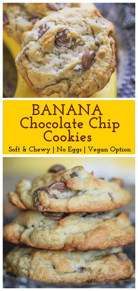 Cookies For Spring, Chocolate Cookies Recipes, Cookie Recipes Chocolate Chip, Yummy Chocolate Chip Cookies, Tasty Chocolate Chip Cookies, Banana And Chocolate, Milk Chocolate Chip Cookies, Banana Chocolate Chip Cookies, Banana Snacks