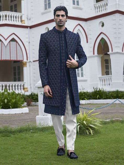 Open Indowestern For Men, Open Sherwani Men, Indowestern Outfits For Men, Western Outfits For Men, Open Sherwani, Indo Western Dress For Men, Sherwani For Groom, Father Of The Bride Outfit, Indo Western For Men