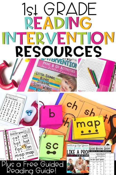 In this post, I share how I help struggling readers using 1st grade reading intervention resources. You can also find a free guided reading resource that will help you plan for small reading groups in your elementary classroom! Reading Centers 1st Grade Small Groups, Guided Reading Activities First Grade, 1st Grade Intervention, 1st Grade Rti Activities, 1st Grade Reading Groups, 1st Grade Tutoring Activities, Reading Interventions 1st Grade, First Grade Small Group Reading, 1st Grade Small Group Reading