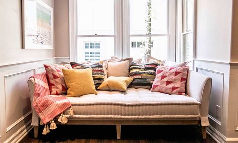 What is a Daybed? Plus, How to Use One at Home Twin Mattress Into Daybed, Daybed To Sofa, Day Bed Pillow Ideas, Daybed Cushion Ideas, Daybed Nursery, Daybed As Couch Living Room, Day Bed Bedroom Ideas, Daybed Styling Ideas, Home Office With Daybed