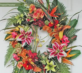 Tropical Wreaths For Front Door, Orchid Wreath, Tropical Christmas Decorations, Tiki Christmas, Hawaiian Wreath, Caribbean Christmas, Tropical Wreath, Hawaii Christmas, Floral Door Wreaths