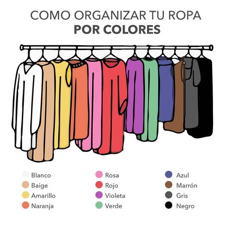 • By Sofia Debaisieux on Instagram: “Te muestro como organizar tu ropa por colores 💛💜💚💙🖤 • 📲Por consultas escribime inbox o a simple.bysd@gmail.com • • • #simple #orden #diseño…” Clothes Organization Diy, Girl Tips, Women's T Shirts, House Cleaning Tips, Clothes Organization, Room Organization, Closet Organization, Home Hacks, Gym Wear