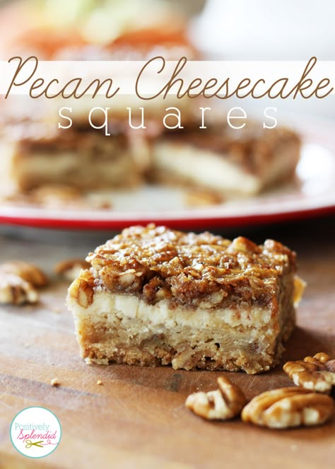 Pecan Cheesecake Squares, Cheesecake Squares, Pecan Cheesecake, Square Recipes, Scrumptious Desserts, Bar Cookies, Cheesecake Bars, Yummy Sweets, Pecan Pie