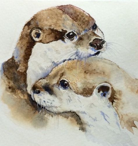 Two Otters, River Otters, Otter Art, Watercolor Paintings Of Animals, 8x10 Frame, Nature Drawing, Art Et Illustration, Animals Artwork, Watercolor Drawing