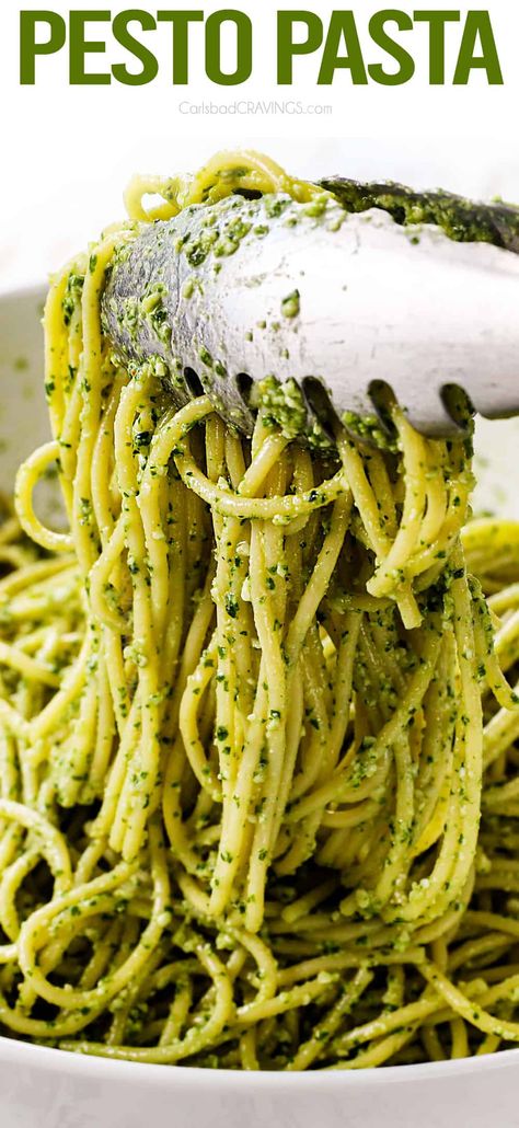 Pesto Pasta is a deliciously cheesy, garlicky and herbaceous meal with the option of roasted veggies!  Easy to whip up in less than 30 minutes and is extremely flexible! #pesto #pestosauce #basilpesto #garlic #basil #parmesan #recipe #pestopasta #recipeideas #recipeseasy #recipesfordinner #dinner #dinnerrecipes #dinnerideas #dinnertime #sausagepastarecipe #cooking #italianfood #italianrecipe #garlic #familydinner #parmesan #familyrecipe #comfortfood #comfortfoodrecipes #comfortfoodrecipe Spaghetti Pesto, Uni Meals, Herb Pasta, Basil Pesto Pasta, Sauce Video, Pesto Recipes, Pesto Pasta Recipes, Carlsbad Cravings, Basil Recipes