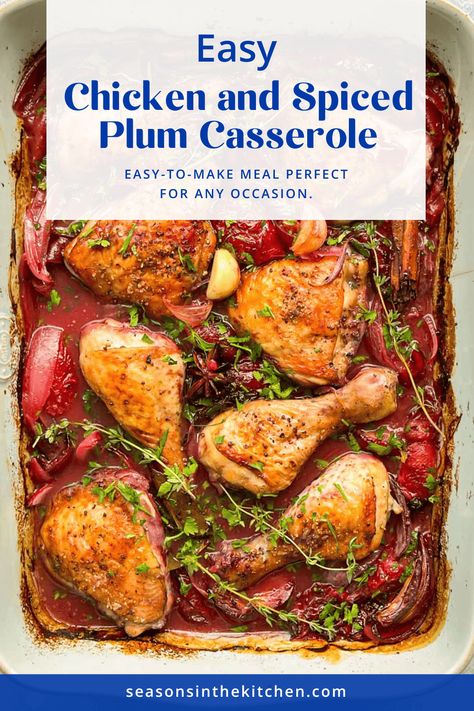 Transform your weeknight dinners with our Chicken and Spiced Plum Casserole. Featuring tender chicken and the rich flavors of seasonal plums, this dish is a family favorite that's both delicious and easy to prepare. Perfect for any occasion, it guarantees a delightful meal that everyone will love. Drinks With Wine, Healthy Sheet Pan Dinners, Dinners For Busy Nights, Healthy Sheet Pan, Top Recipes On Pinterest, Clean Dinner Recipes, Clean Dinner, Oven Baked Recipes, Plum Sauce