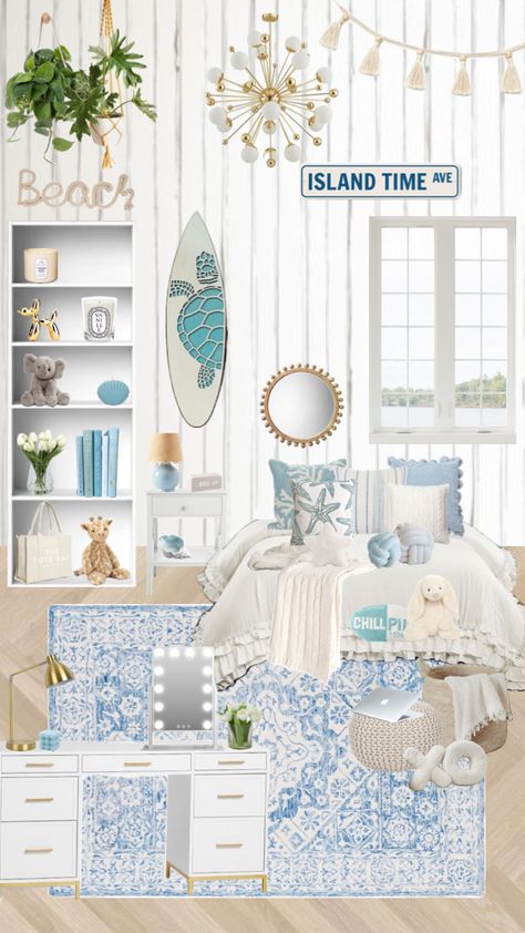 So cute Aesthetic Light Blue, Cozy Bedroom Aesthetic, Costal Bedroom, Surf Room Decor, Coastal Room Decor, Ocean Room Decor, Beachy Room Decor, Summer Room Decor, Beach Room Decor