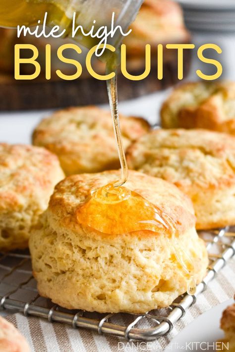 These fluffy, buttery Mile High Biscuits are such a delicious addition to any meal. Use them to build a sandwich, top with sausage gravy or lather with butter and honey! #Biscuits #EasyBiscuitRecipe Mile High Biscuits, Honey Biscuit Recipe, Country Biscuits, Honey Butter Biscuits, Honey Breakfast, Milk Biscuits, Almond Flour Bread, Southern Biscuits, Easy Biscuit Recipe