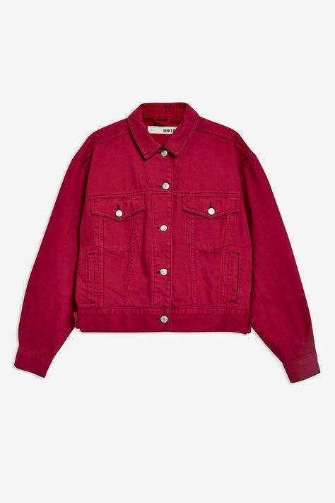 Cherry Red Denim Jacket - Topshop Red Denim Jacket, Gorgeous Summer Dresses, Great Outfits, Red Denim, Transition Outfits, Denim Trends, Dress Out, Suede Skirt, Fashion Hacks Clothes